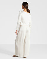Daisy Elastic Waist Satin Pants | Ivory