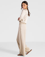 Daisy Elastic Waist Satin Pants | Light Beige