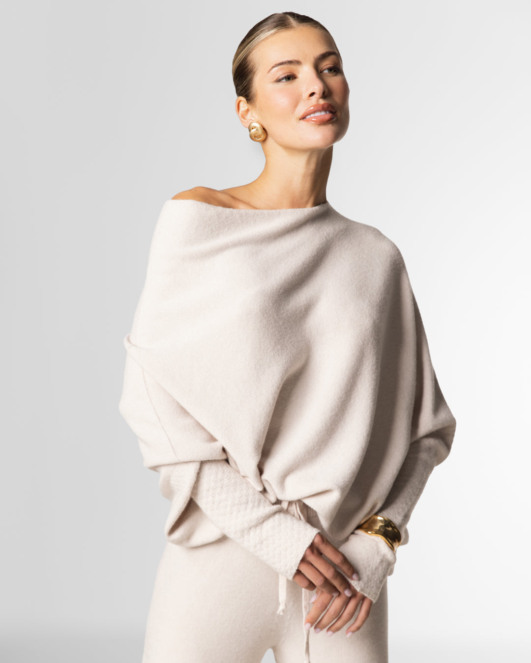 Asymmetric Draped | Light Beige | Seamless Knit