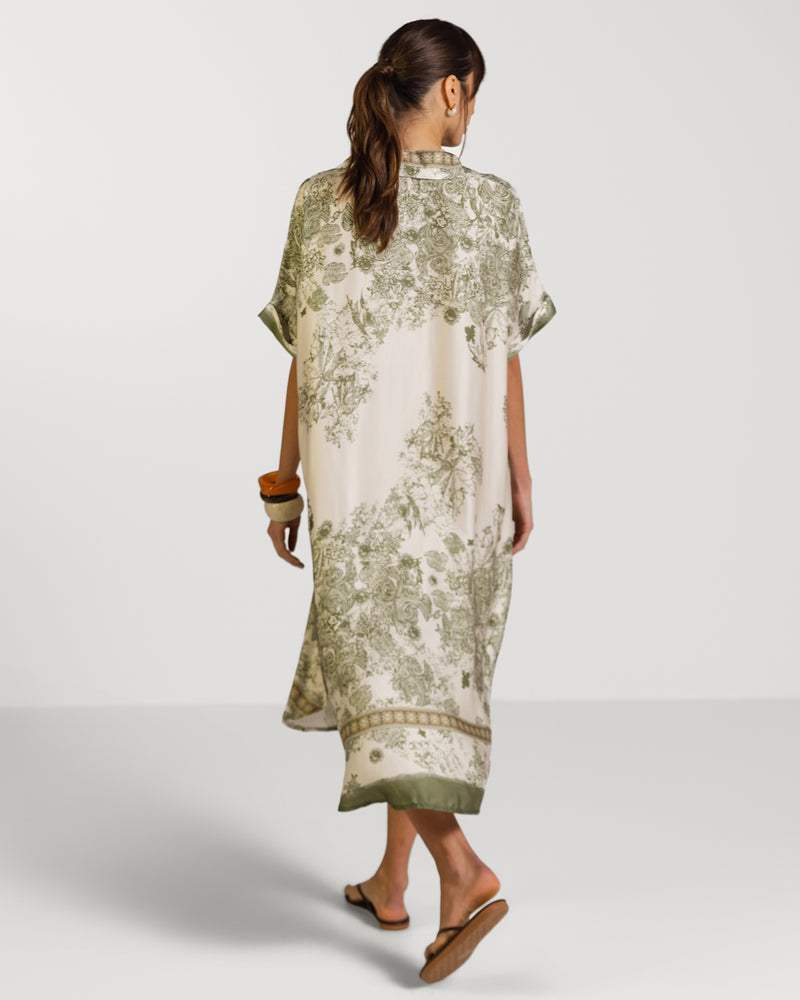 Ottilie Silk Kaftan Dress Khaki – JAKI