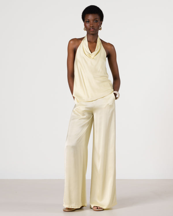 Giselle Elastic High Waist Satin Trousers | Butter Yellow