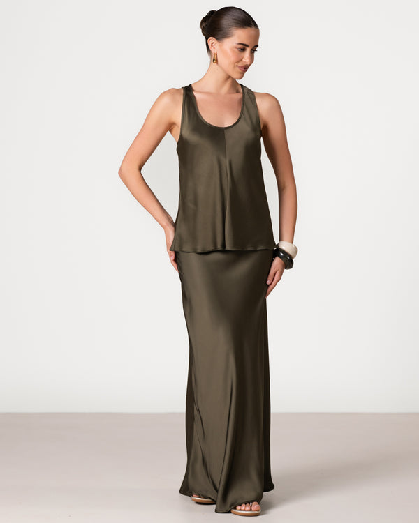 Lexi Satin Maxi Skirt | Khaki