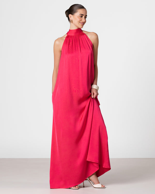 Ruby Halterneck Satin Dress | Raspberry
