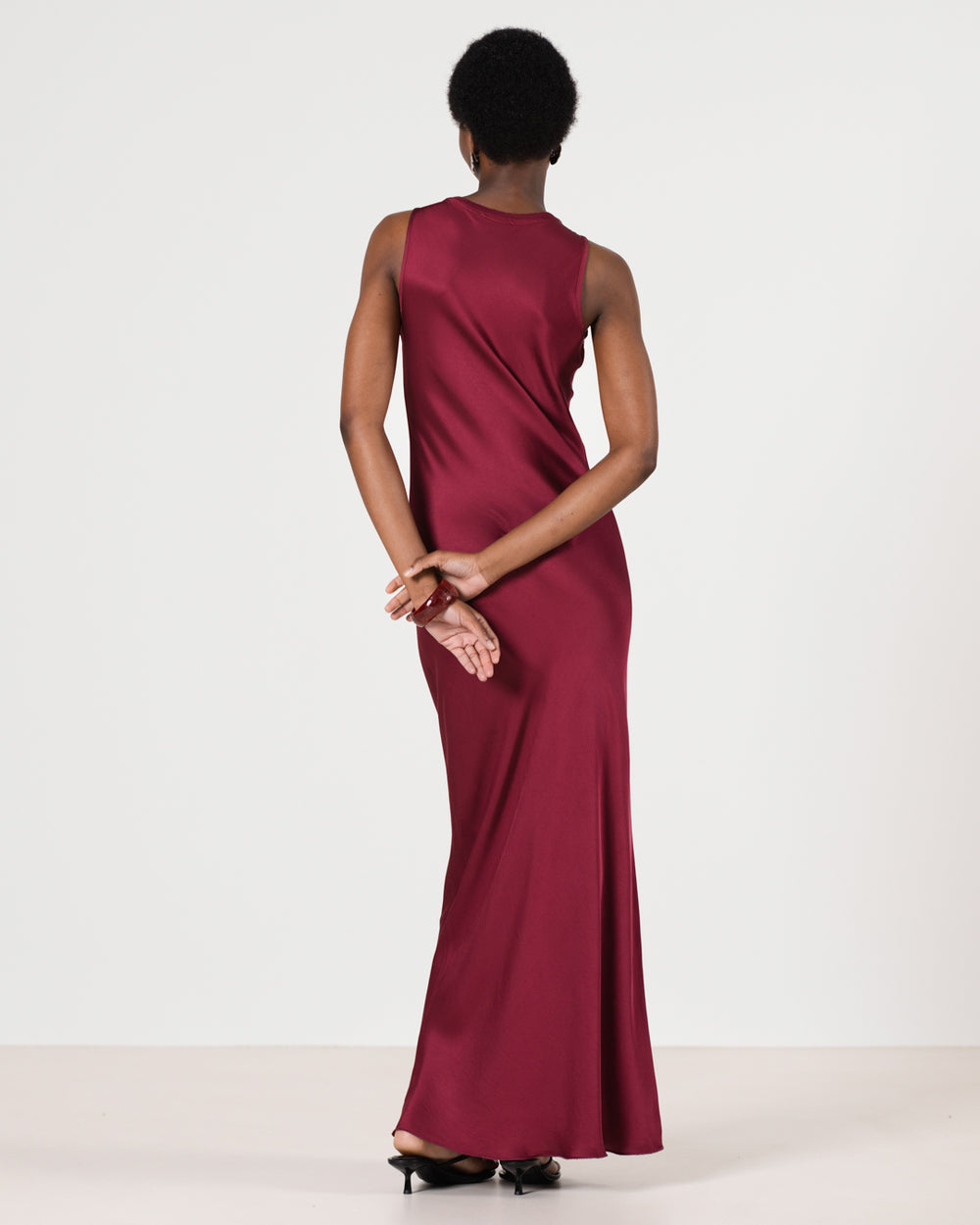 Sabrina Sleeveless Satin Maxi Dress | Dark Cherry – JAKI