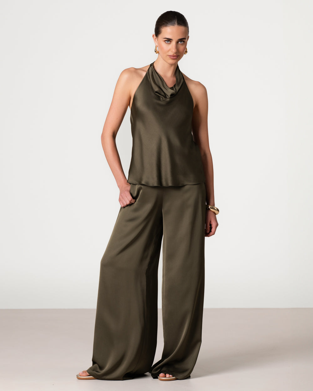Ameri CLARA SATIN TUCK PANTS