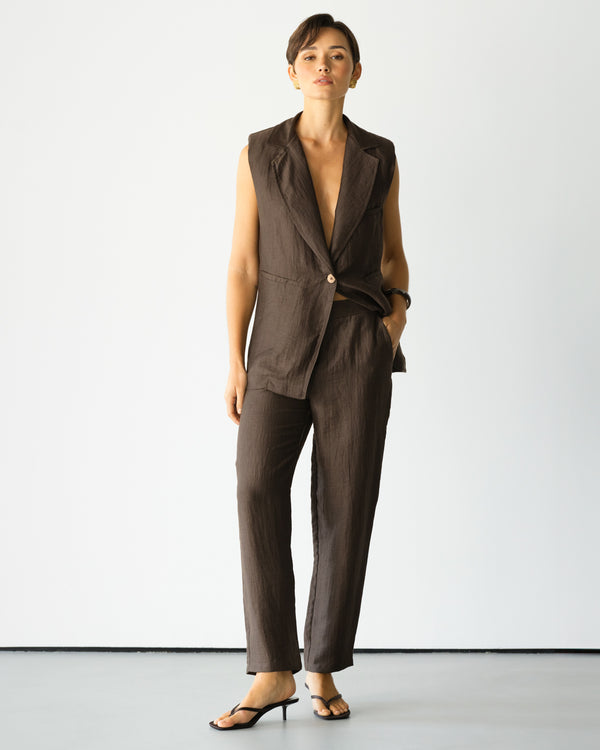 Maris Linen Trousers | Espresso Brown