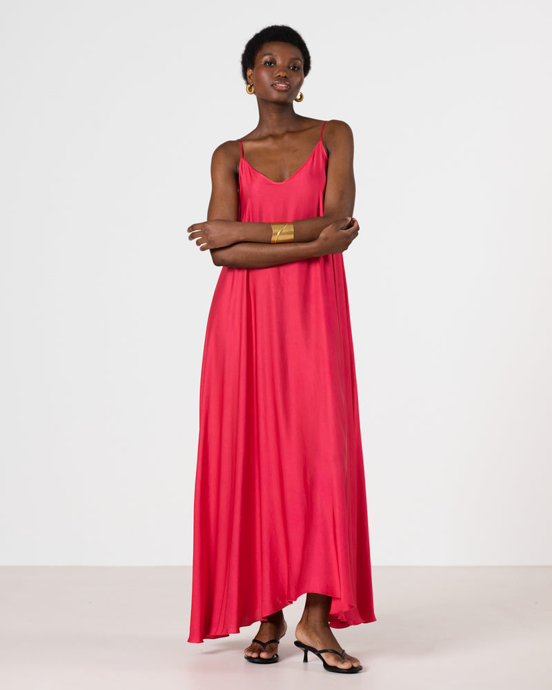 Deep Raspberry Color Dress Nyra Slip Satin Maxi Dress | Raspberry – JAKI