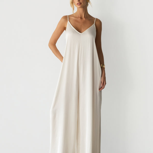 Eliza Lightweight Satin Jumpsuit | Ivory – JAKI