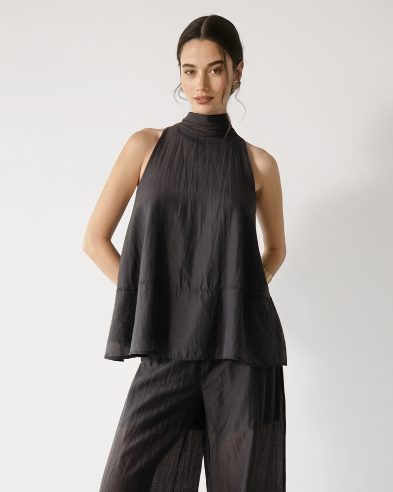 Clotilde Halterneck Tie Back Top | Black