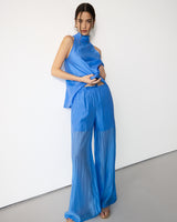 Clotilde Halterneck Tie Back Top | Azure Blue
