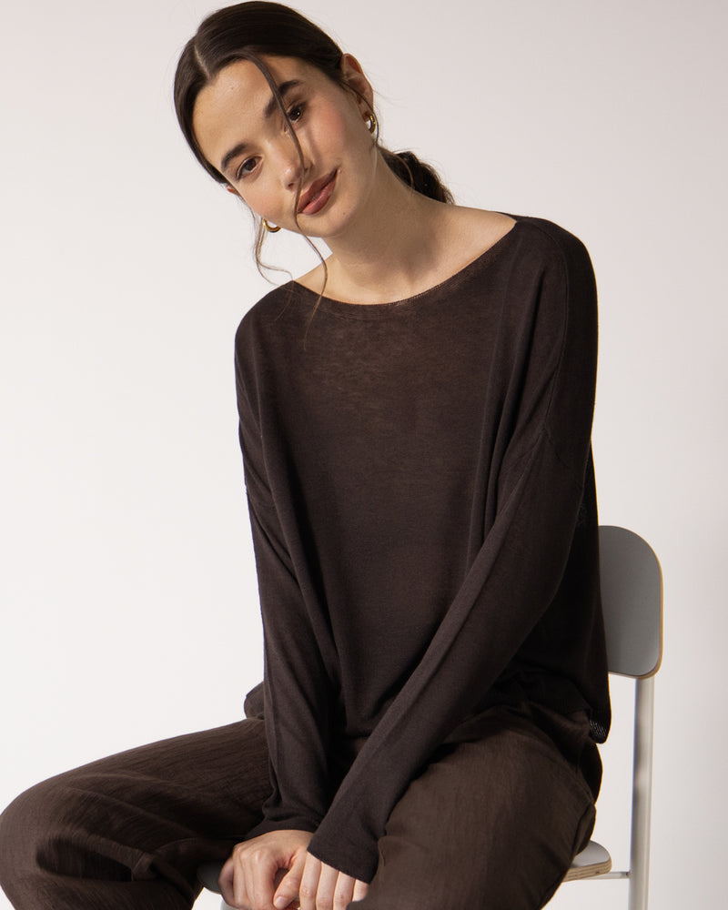 Amelie Lightweight Linen Top | Espresso Brown