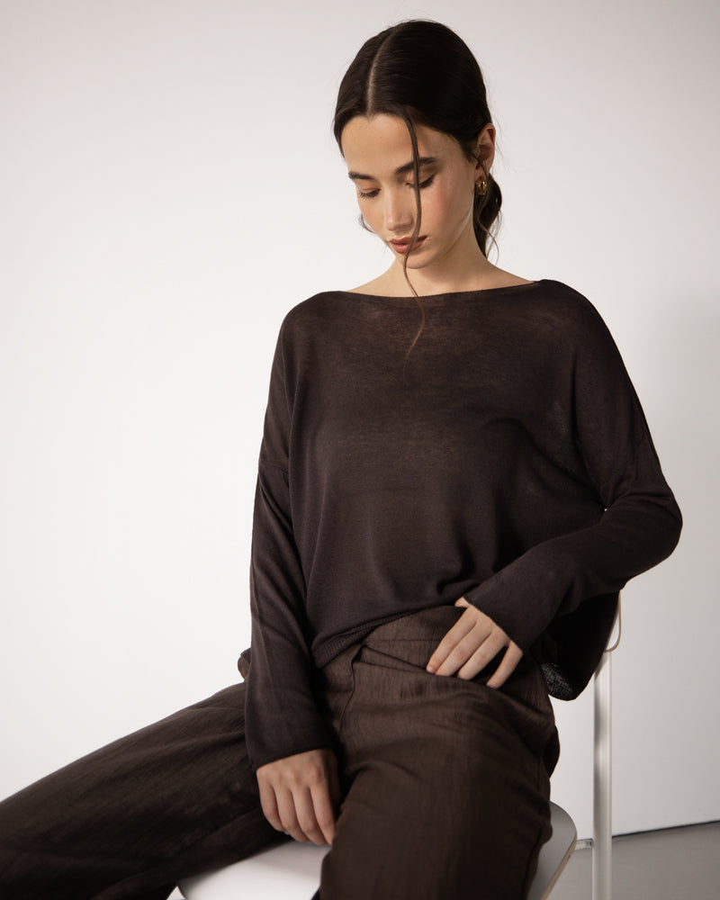 Amelie Lightweight Linen Top | Espresso Brown