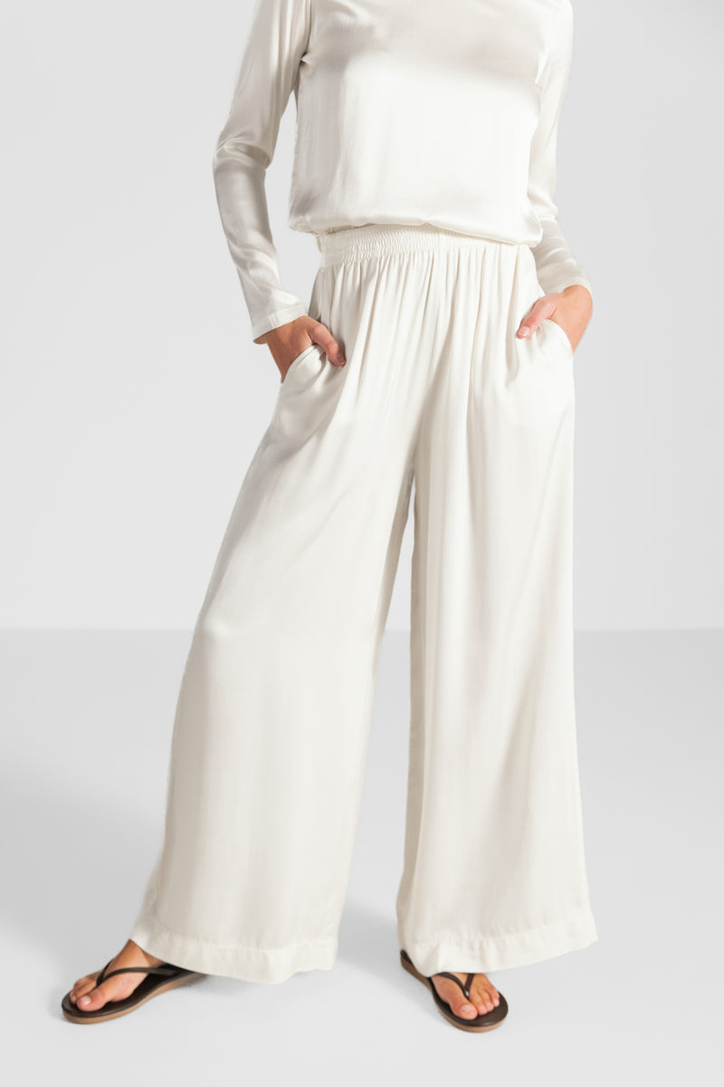 Daisy Elastic Waist Satin Pants | Ivory