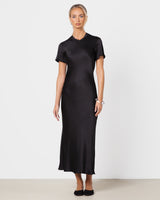 Saskia Short Sleeve Satin Dress | Black