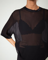Zadie Sheer Satin Trim Top | Black