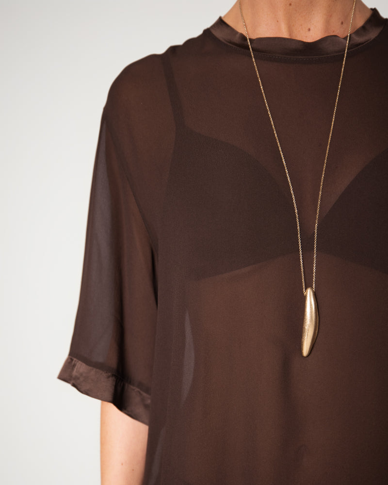 Zadie Sheer Satin Trim Top | Chocolate Brown