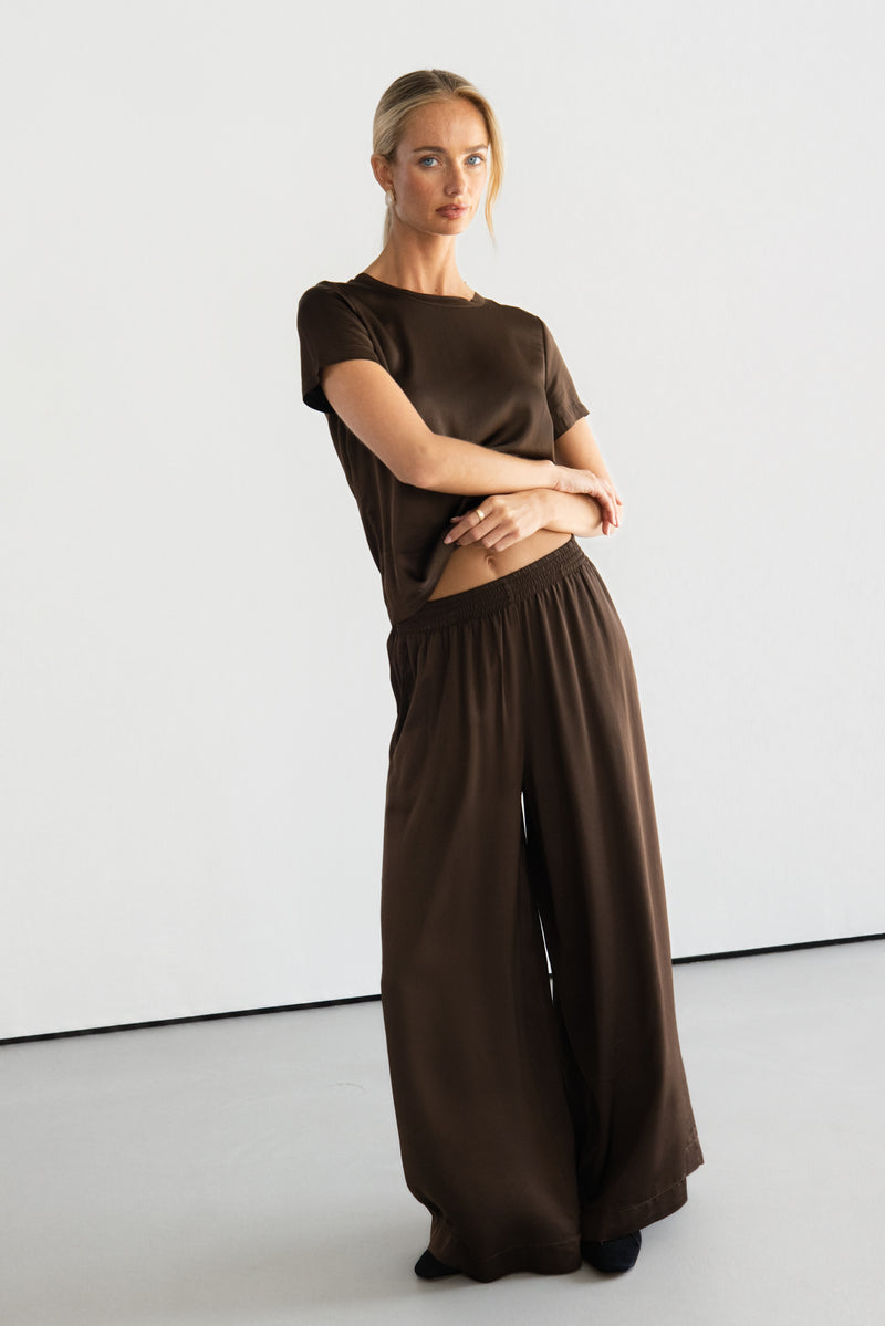 Matilda Satin T-Shirt | Chocolate Brown