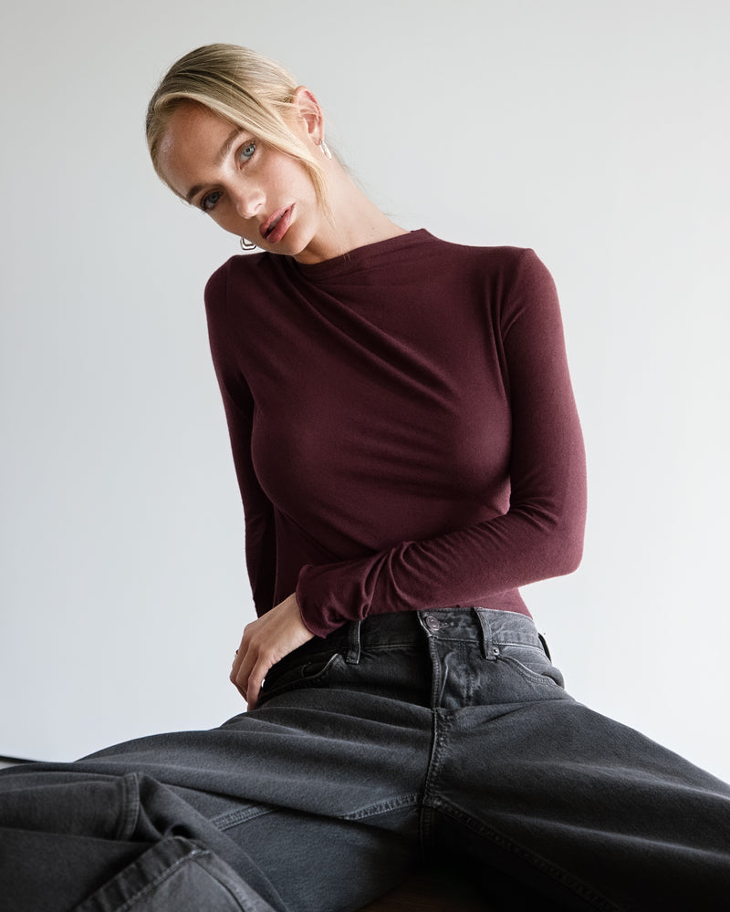 Lucia Featherweight High Neck Top | Amethyst Plum | Modal-Cashmere