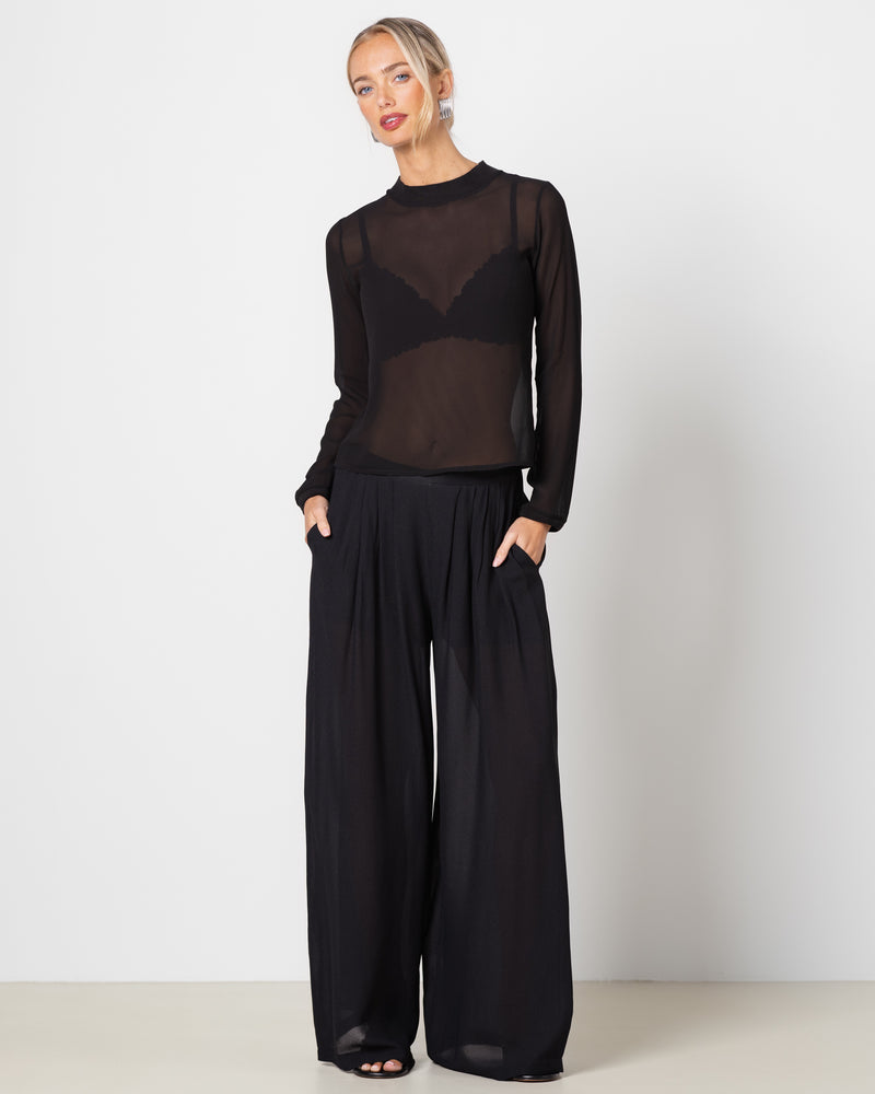Verity Sheer Elastic Waist Trousers | Black