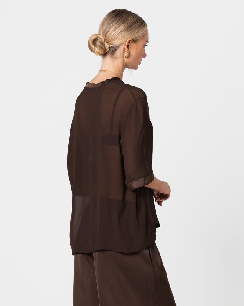 Zadie Sheer Satin Trim Top | Chocolate Brown