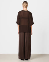 Zadie Sheer Satin Trim Top | Chocolate Brown