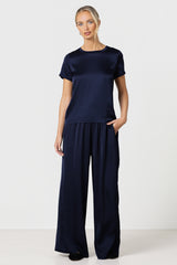 Matilda Satin T-Shirt | Navy