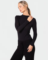 Lucia Featherweight High Neck Top | Black | Modal-Cashmere