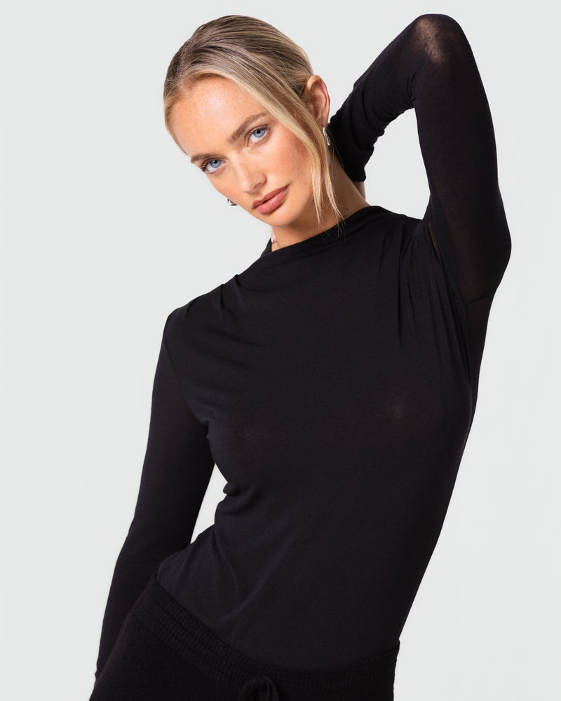 Lucia Featherweight High Neck Top | Black | Modal-Cashmere