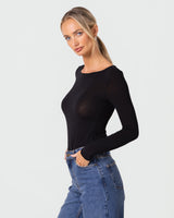 Mae Featherweight Boatneck Top | Black | Modal-Cashmere