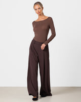 Mae Featherweight Boatneck Top | Brown | Modal-Cashmere