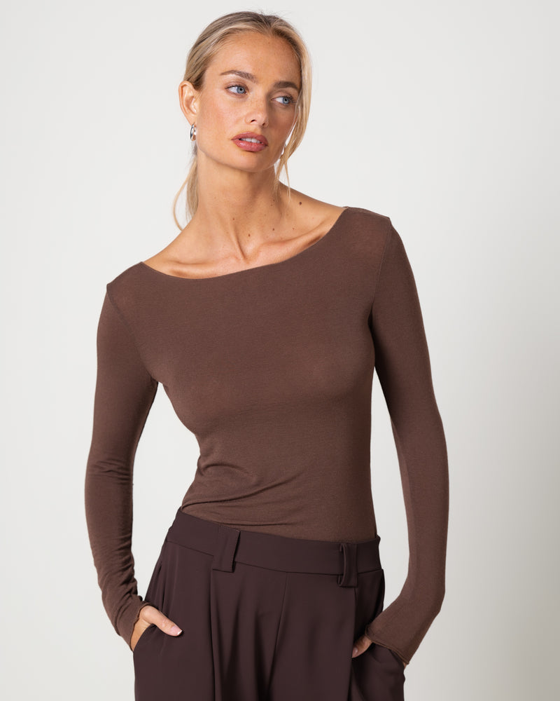 Mae Featherweight Boatneck Top | Brown | Modal-Cashmere