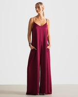 Audrey Satin Jumpsuit | Burgundy