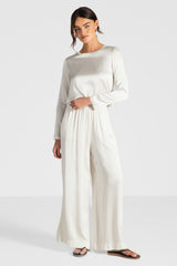 Daisy Elastic Waist Satin Pants | Ivory
