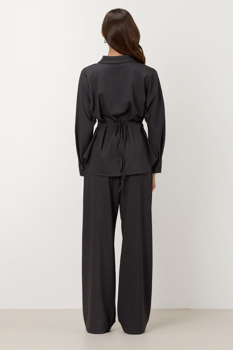 Ellis Tie Waist Shirt | Charcoal