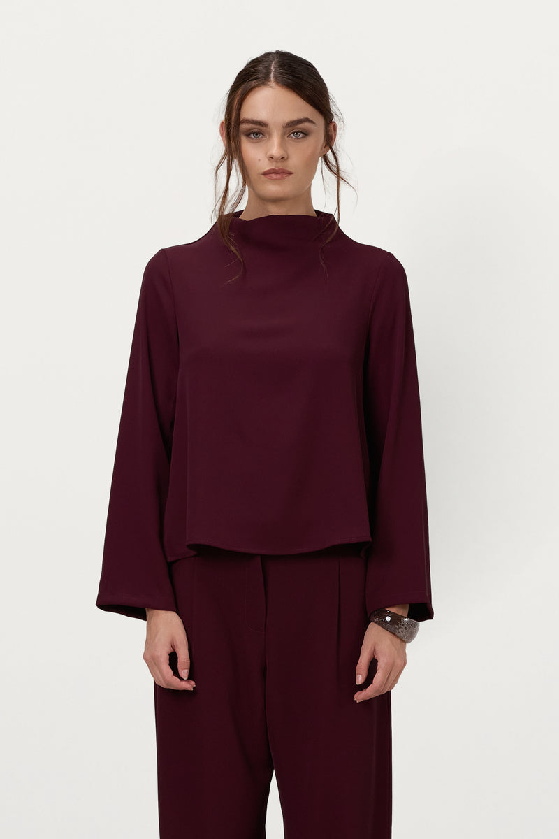 Lana High Neck Top | Burgundy