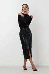 Brooklyn Faux Leather Skirt | Black