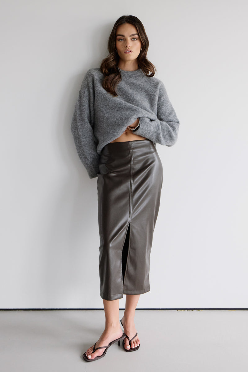 Brooklyn Faux Leather Skirt | Espresso Brown