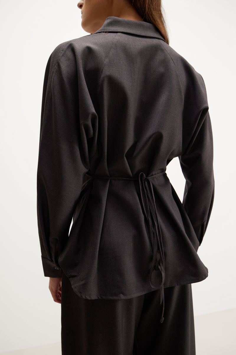 Ellis Tie Waist Shirt | Charcoal
