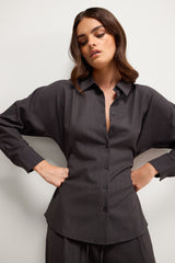 Ellis Tie Waist Shirt | Charcoal