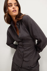 Ellis Tie Waist Shirt | Charcoal