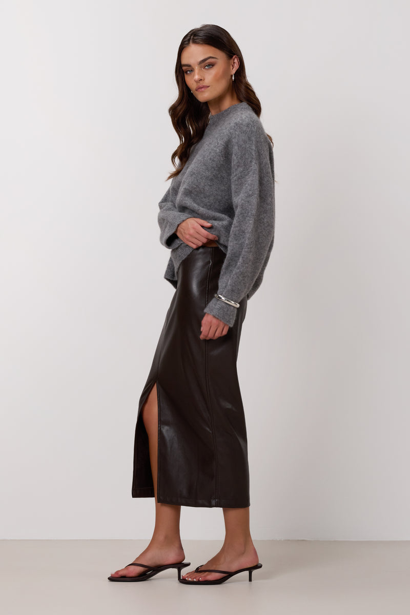 Brooklyn Faux Leather Skirt | Espresso Brown