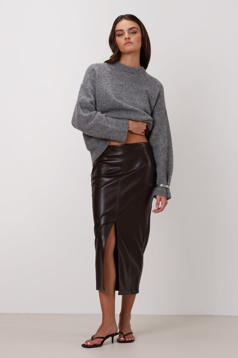 Brooklyn Faux Leather Skirt | Espresso Brown