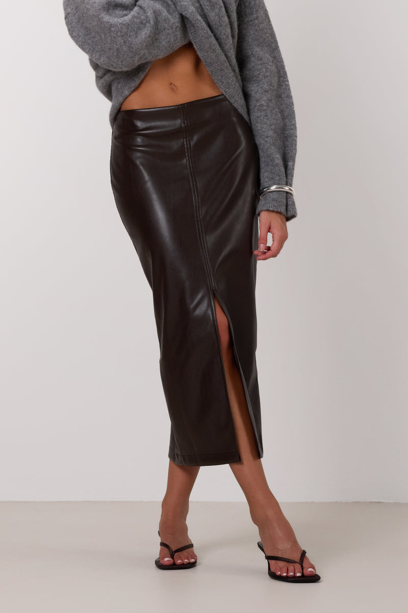 Brooklyn Faux Leather Skirt | Espresso Brown