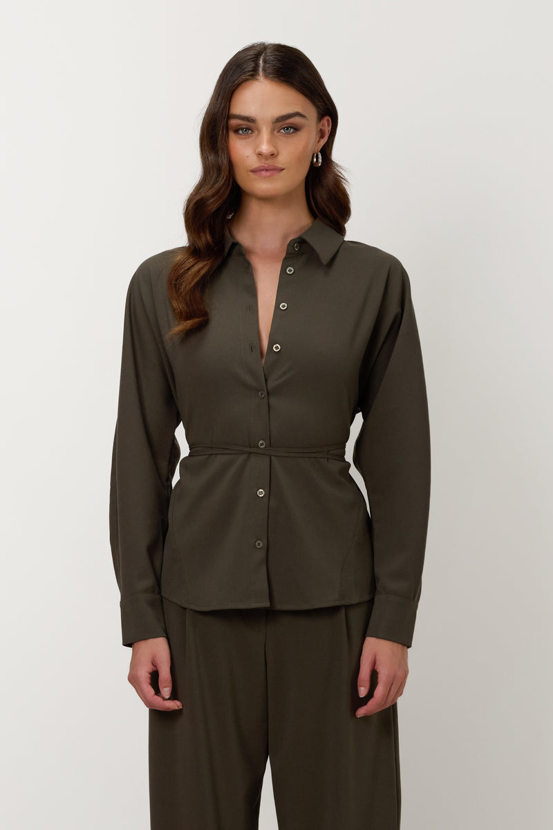 Ellis Tie Waist Shirt | Khaki