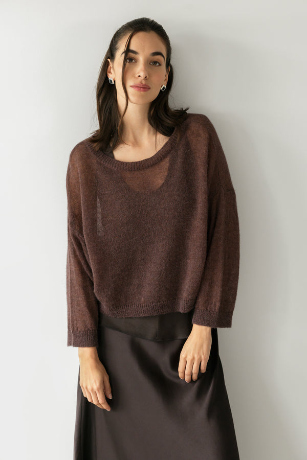 Willow Boxy Sheer Sweater | Espresso Brown | Alpaca Blend