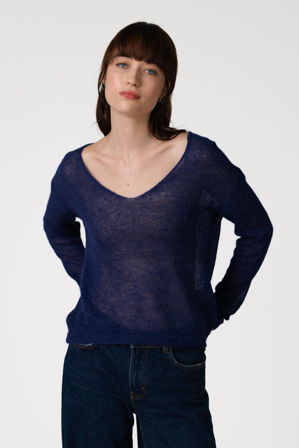 Rue Sheer Sweater | Navy | Alpaca Blend