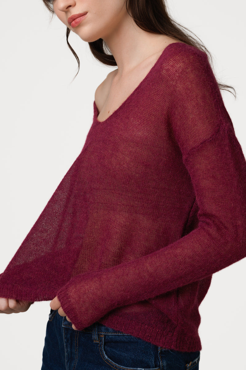Rue Sheer Sweater | Burgundy | Alpaca Blend