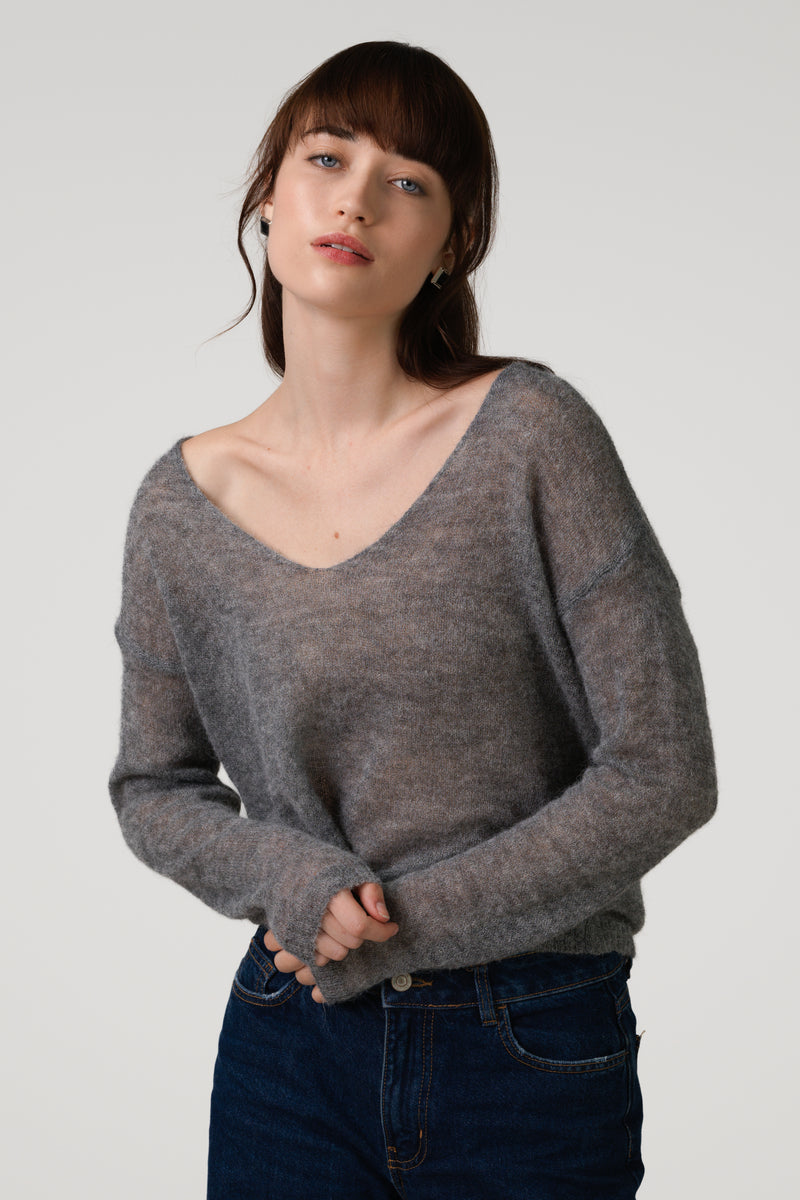 Rue Sheer Sweater | Grey | Alpaca Blend