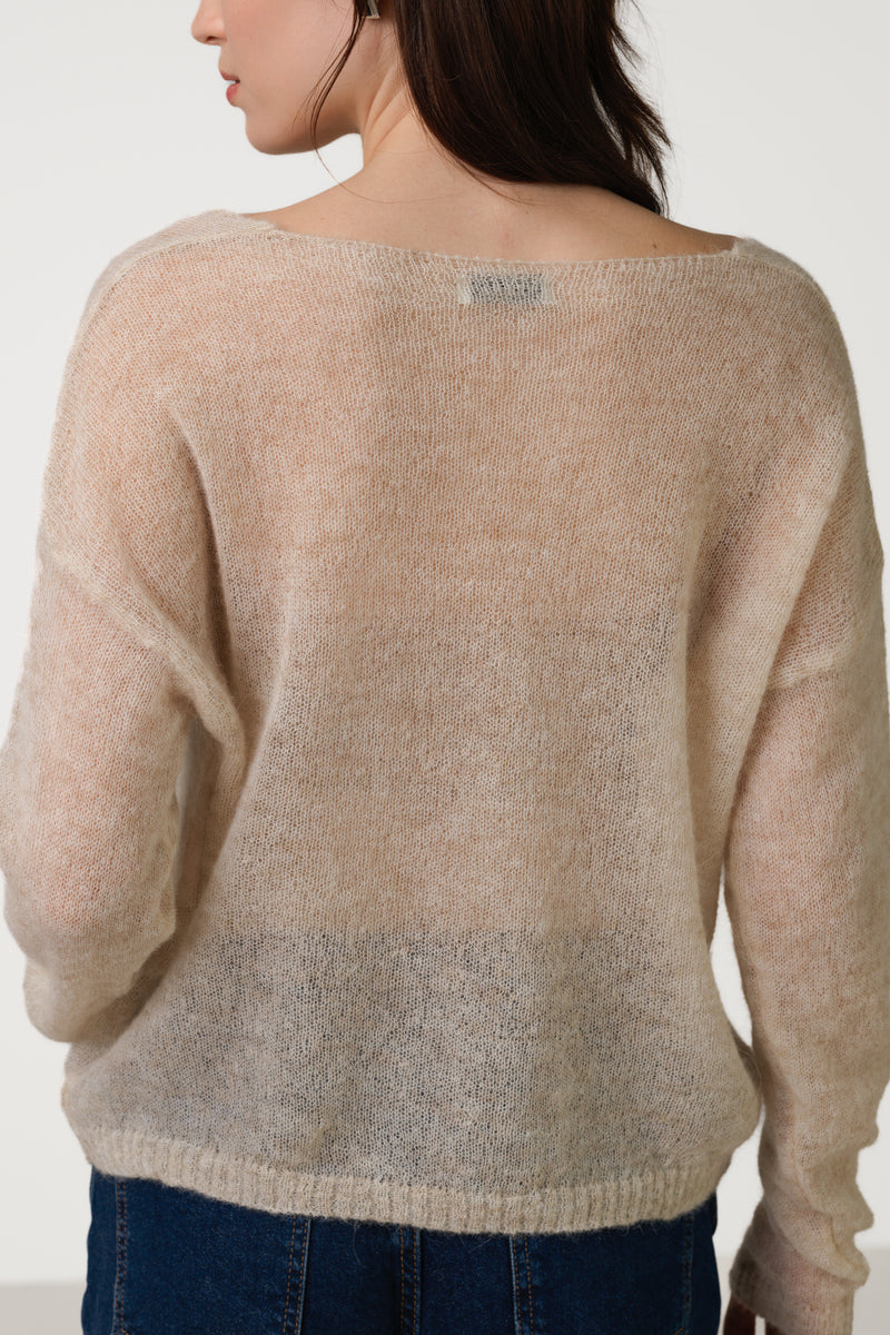 Rue Sheer Sweater | Beige | Alpaca Blend