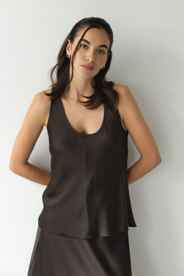 Demi Satin Vest Top | Espresso Brown